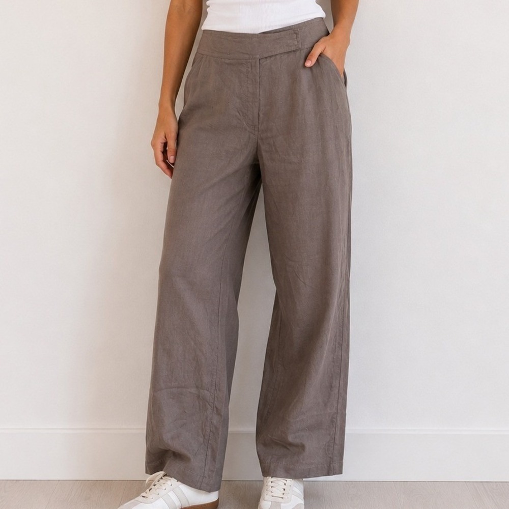 Eileen Fisher Linen Wide Leg Trousers Quiet Luxury Old Money Career Minimalist